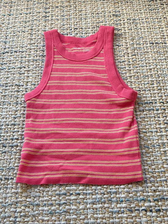 aerie Tops - aerie Pink & Cream Striped Ribbed Crop Tank